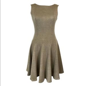 ISSA London Tan Striped Fit & Flair Heavy Wool Retail Casual Dress